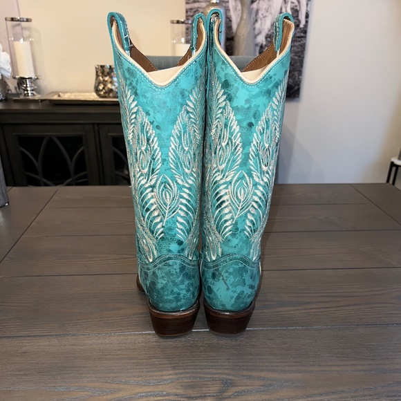Corral Women's Embroidered Turquoise Distressed Cowgirl Boot Pointed Toe 10 - Picture 2 of 6